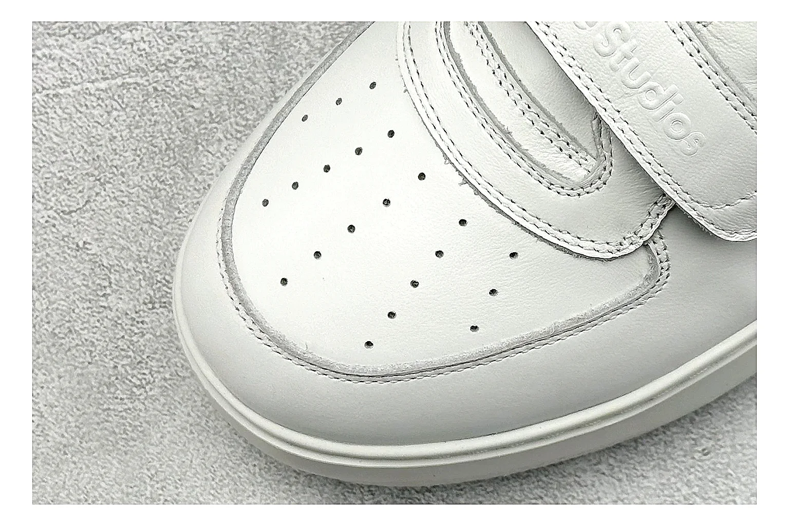 Acne Studios Velcro White Mid-Top spreadsheet record image showing white leather panels, broad hook-and-loop straps, padded mid-top collar, and a clean rubber sole thumbnail 5