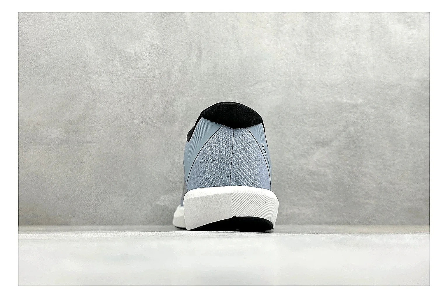 Adidas Adizero Grey Blue spreadsheet record photo showing grey lightweight runner upper, blue Adidas striping, slim racing shape, and low performance sole thumbnail 3