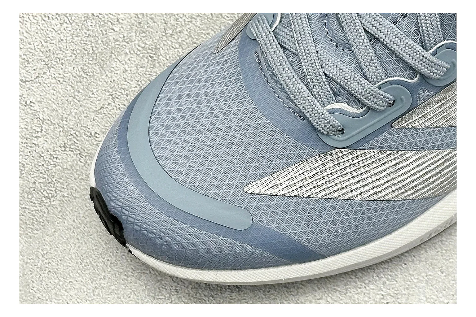 Adidas Adizero Grey Blue spreadsheet record photo showing grey lightweight runner upper, blue Adidas striping, slim racing shape, and low performance sole thumbnail 5