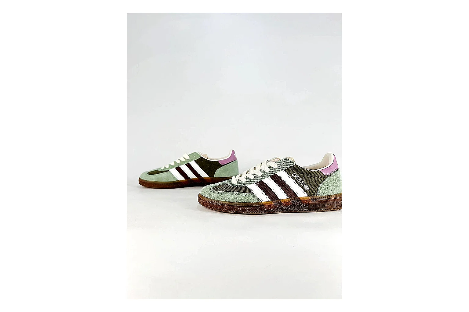 Adidas Originals Handball Spezial Green Brown Sneakers spreadsheet record image with green brown handball sneakers with suede-leather texture, side-profile shape, upper panel lines, and outsole detail thumbnail 5