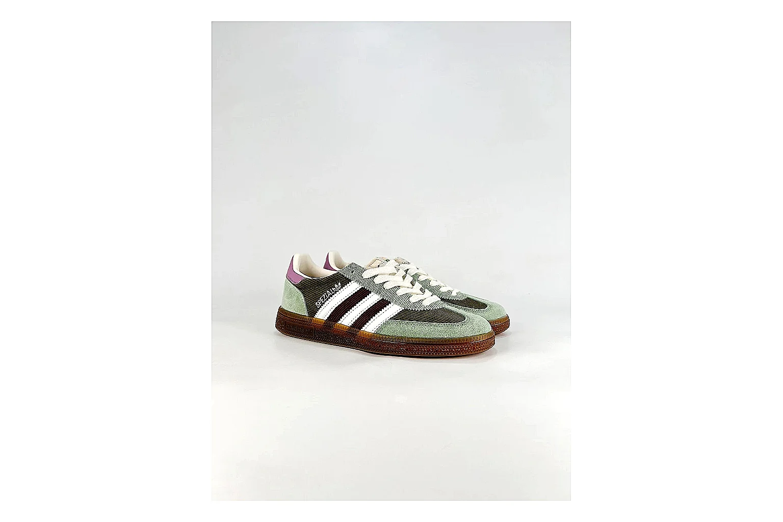 Adidas Originals Handball Spezial Green Brown Sneakers spreadsheet record image with green brown handball sneakers with suede-leather texture, side-profile shape, upper panel lines, and outsole detail thumbnail 6