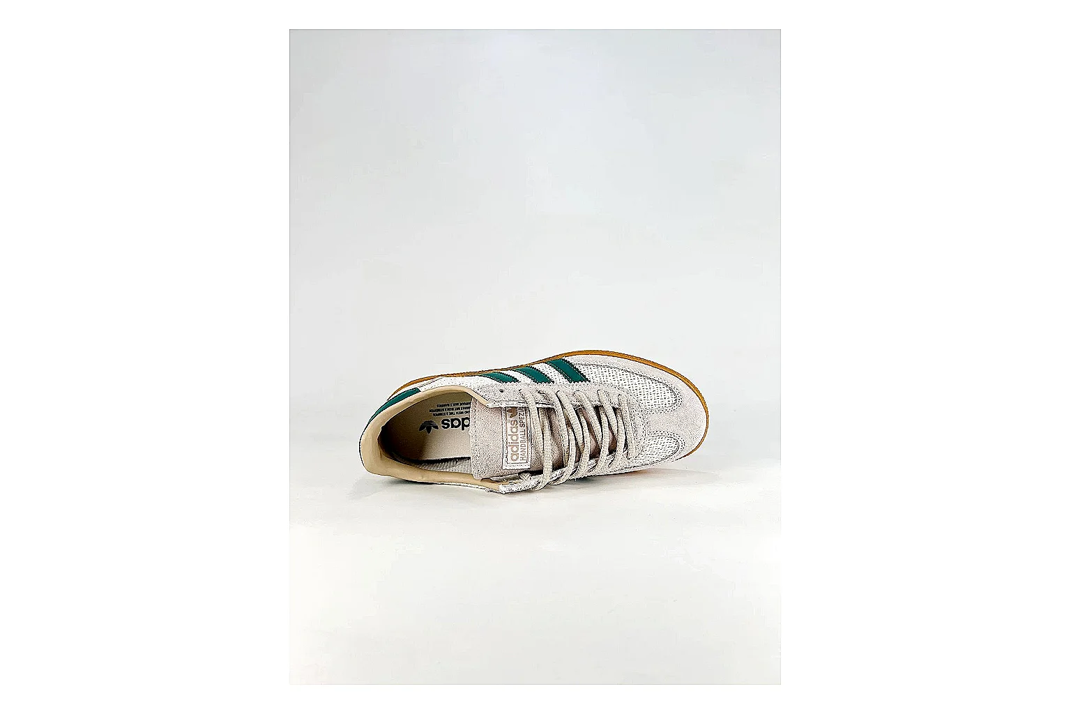 Adidas Originals Handball Spezial White Green Sneakers spreadsheet record image with white green handball sneakers with suede-leather texture, side-profile shape, upper panel lines, and outsole detail thumbnail 2