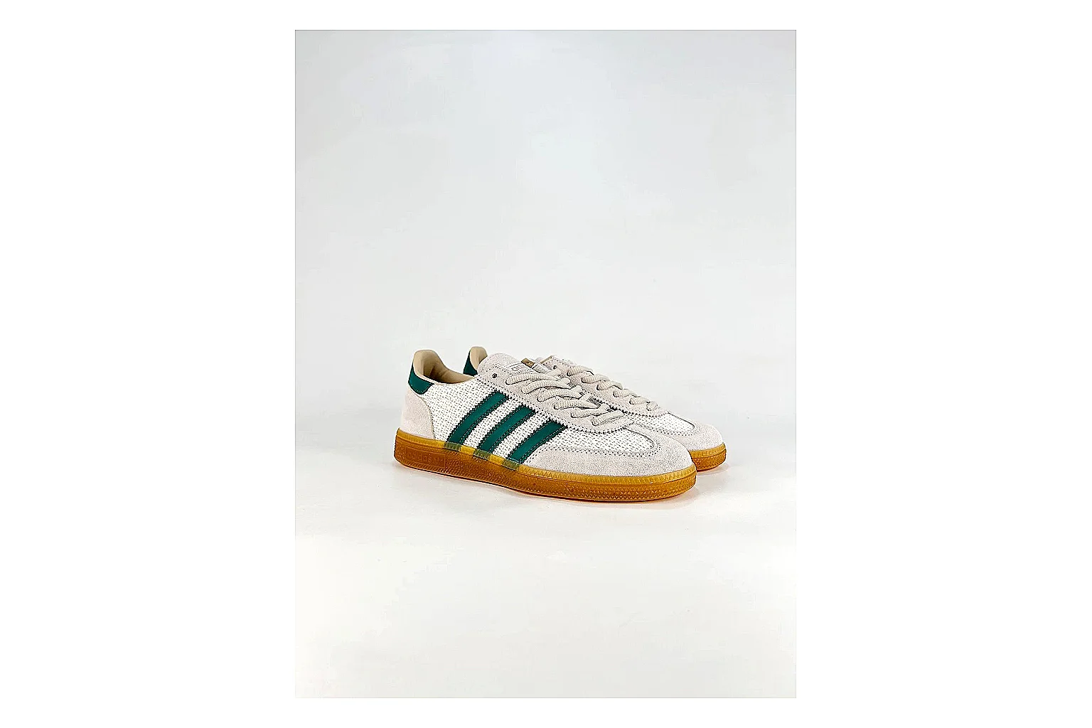 Adidas Originals Handball Spezial White Green Sneakers spreadsheet record image with white green handball sneakers with suede-leather texture, side-profile shape, upper panel lines, and outsole detail thumbnail 6