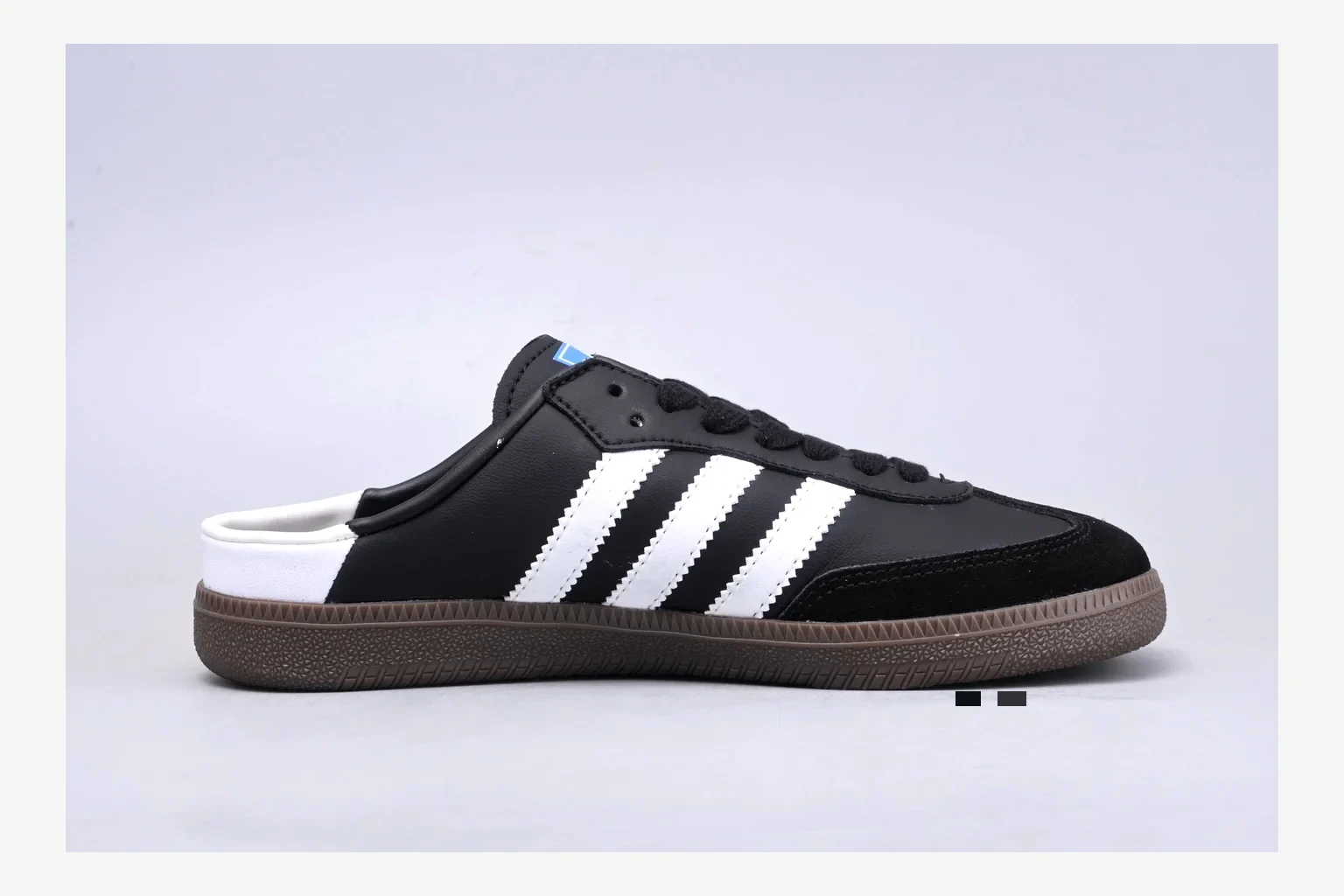 Adidas Originals Samba Black White Sheetbase record image with white black low-top sneaker with mixed-material upper and low-profile shape