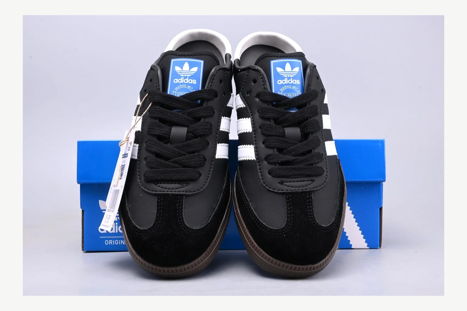 Adidas Originals Samba Black White Sheetbase record image with white black low-top sneaker with mixed-material upper and low-profile shape