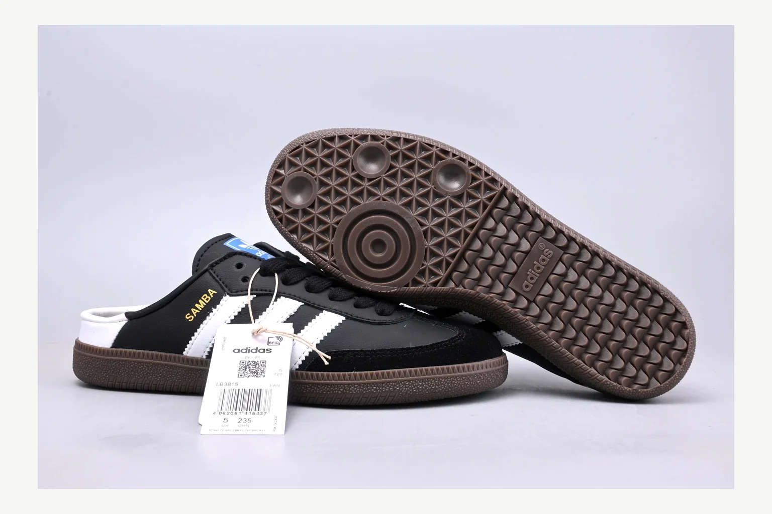 Adidas Originals Samba Black White Sheetbase record image with white black low-top sneaker with mixed-material upper and low-profile shape thumbnail 5