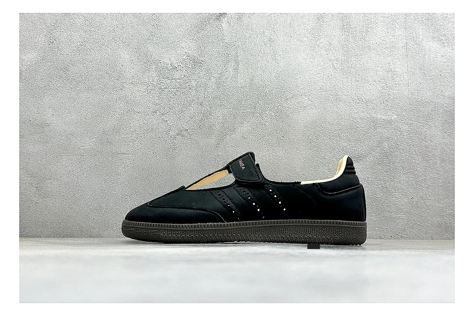 Adidas Samba Jane Black spreadsheet record photo showing black Mary Jane upper, Samba-style stripes, strap closure, gum outsole, and low terrace shape