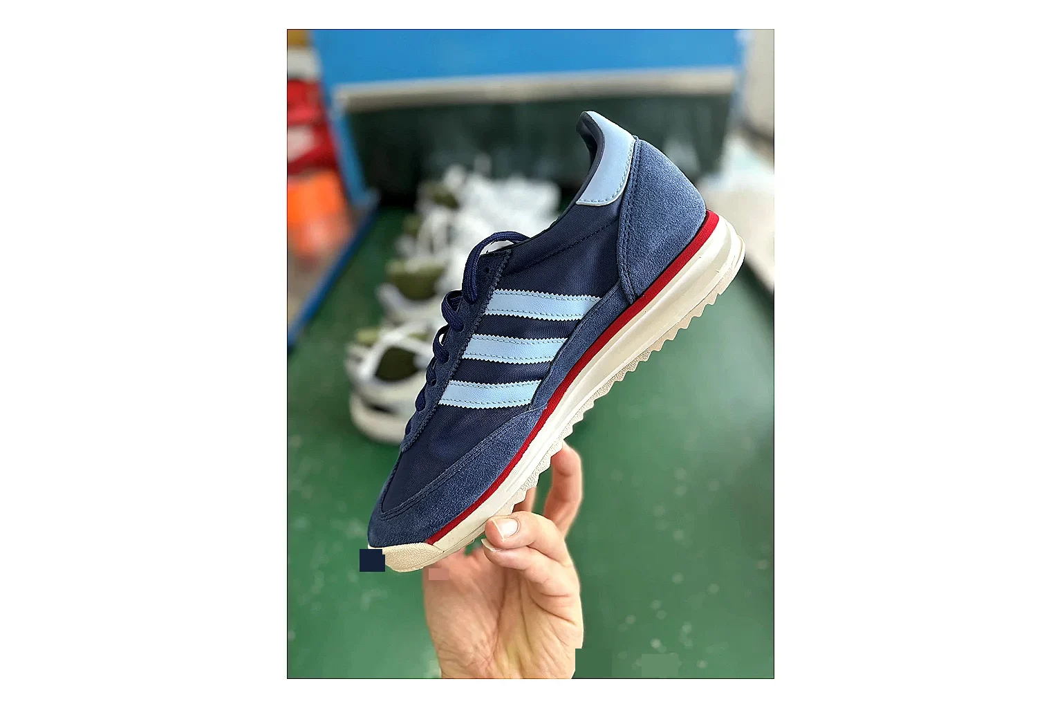 Adidas SL 72 RS Blue Red Sheetbase record image with red blue sl 72 rs retro runner with mixed upper and runner shape