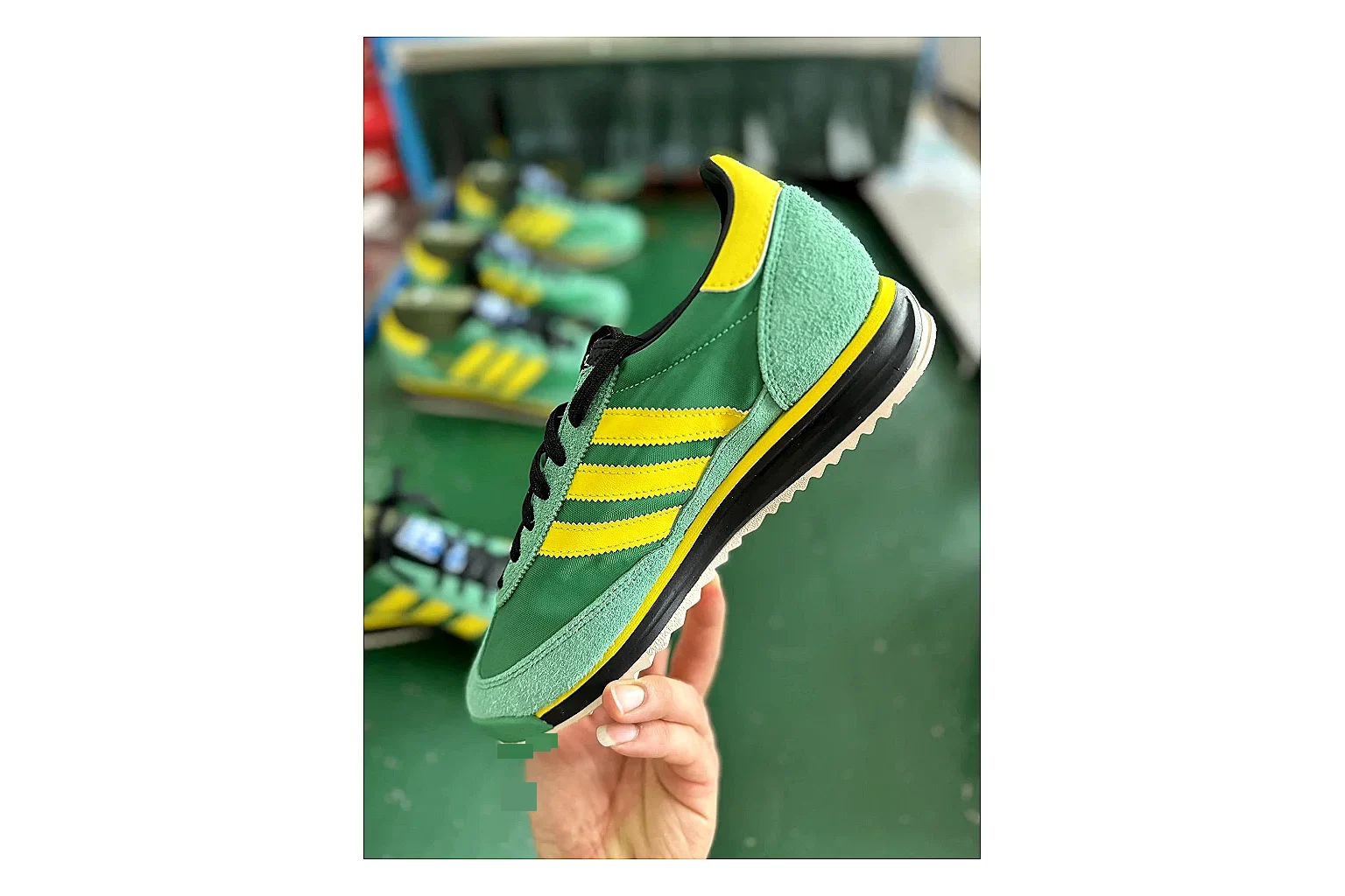 Adidas SL 72 RS Green Yellow Sheetbase record image with green yellow sl 72 rs retro runner with mixed upper and runner shape
