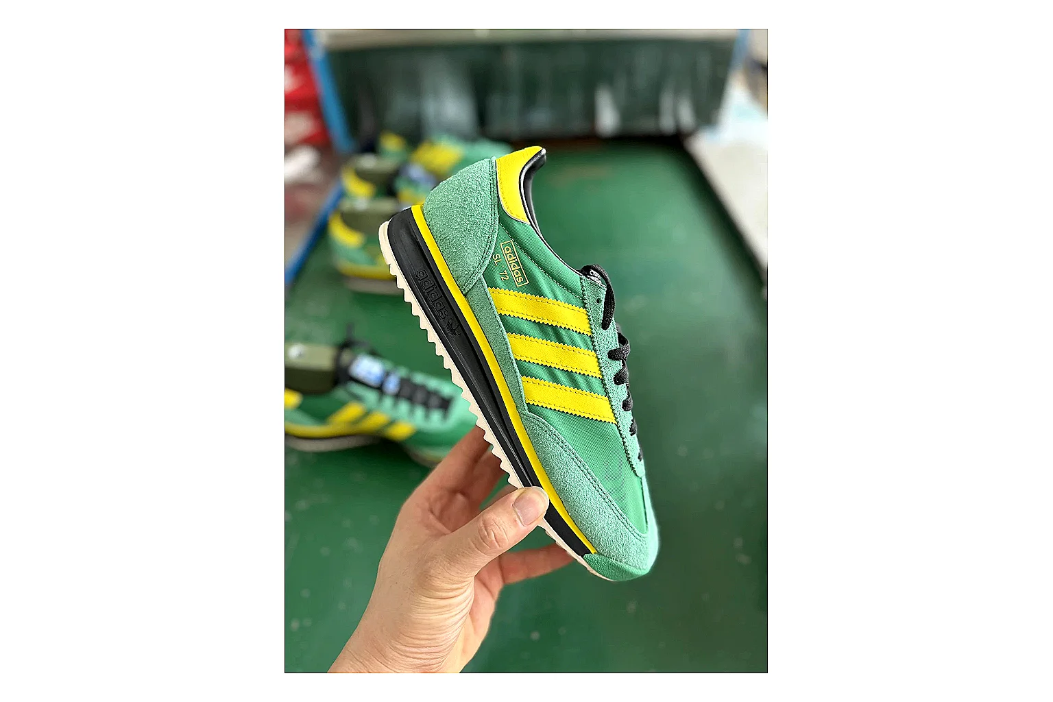 Adidas SL 72 RS Green Yellow Sheetbase record image with green yellow sl 72 rs retro runner with mixed upper and runner shape thumbnail 6