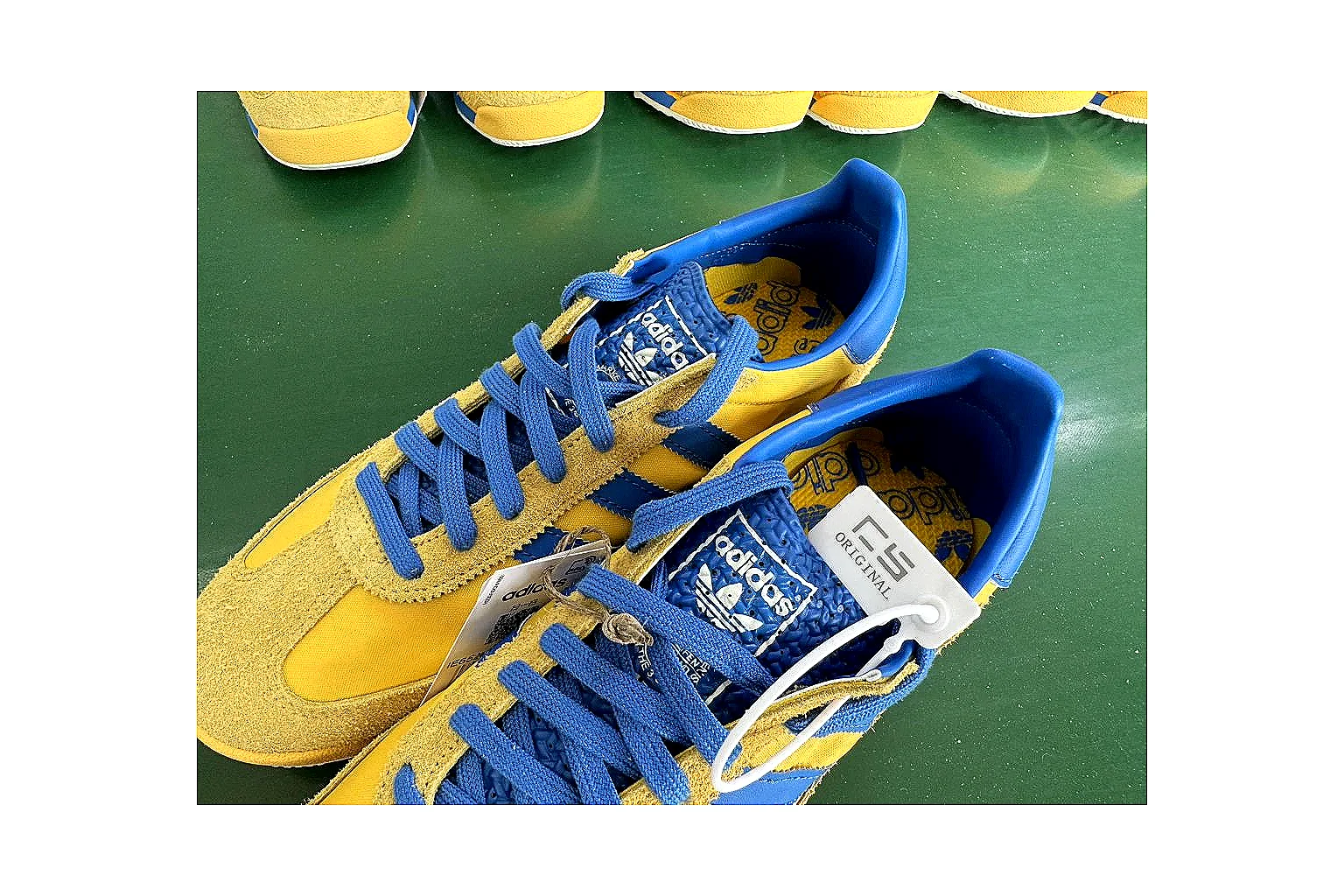 Adidas SL 72 RS Yellow Blue Sheetbase record image with yellow blue sl 72 rs retro runner with mixed upper and runner shape