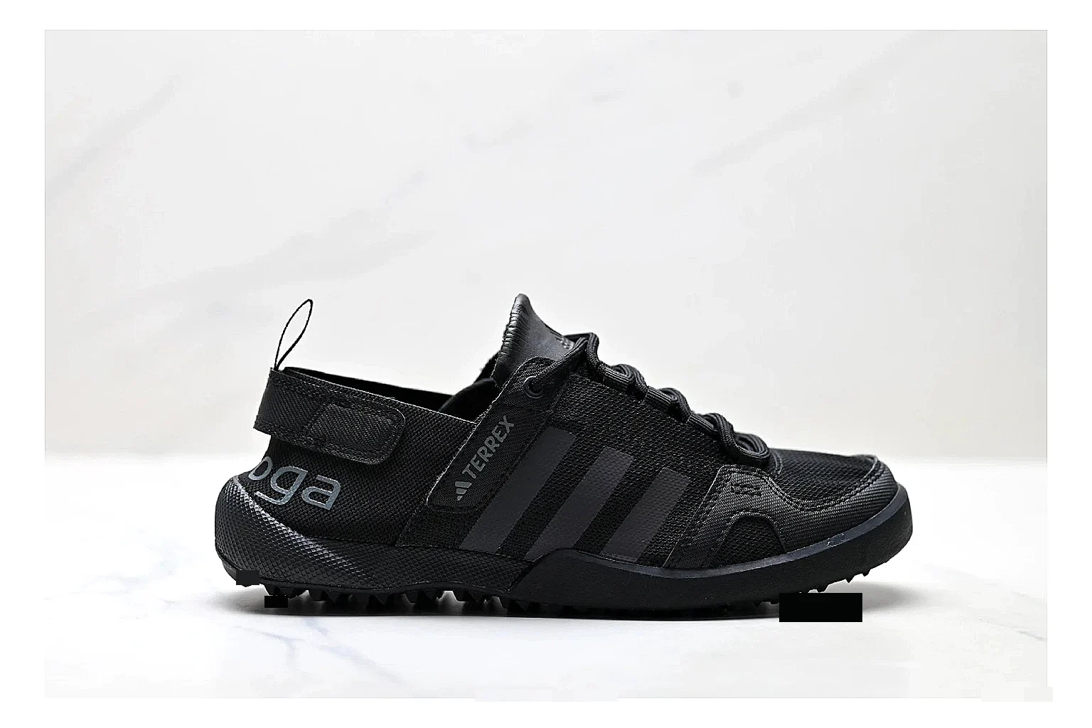 Adidas Terrex Daroga Black Sneakers spreadsheet record image with black outdoor trail sneakers with mesh texture, side-profile shape, upper panel lines, and outsole detail