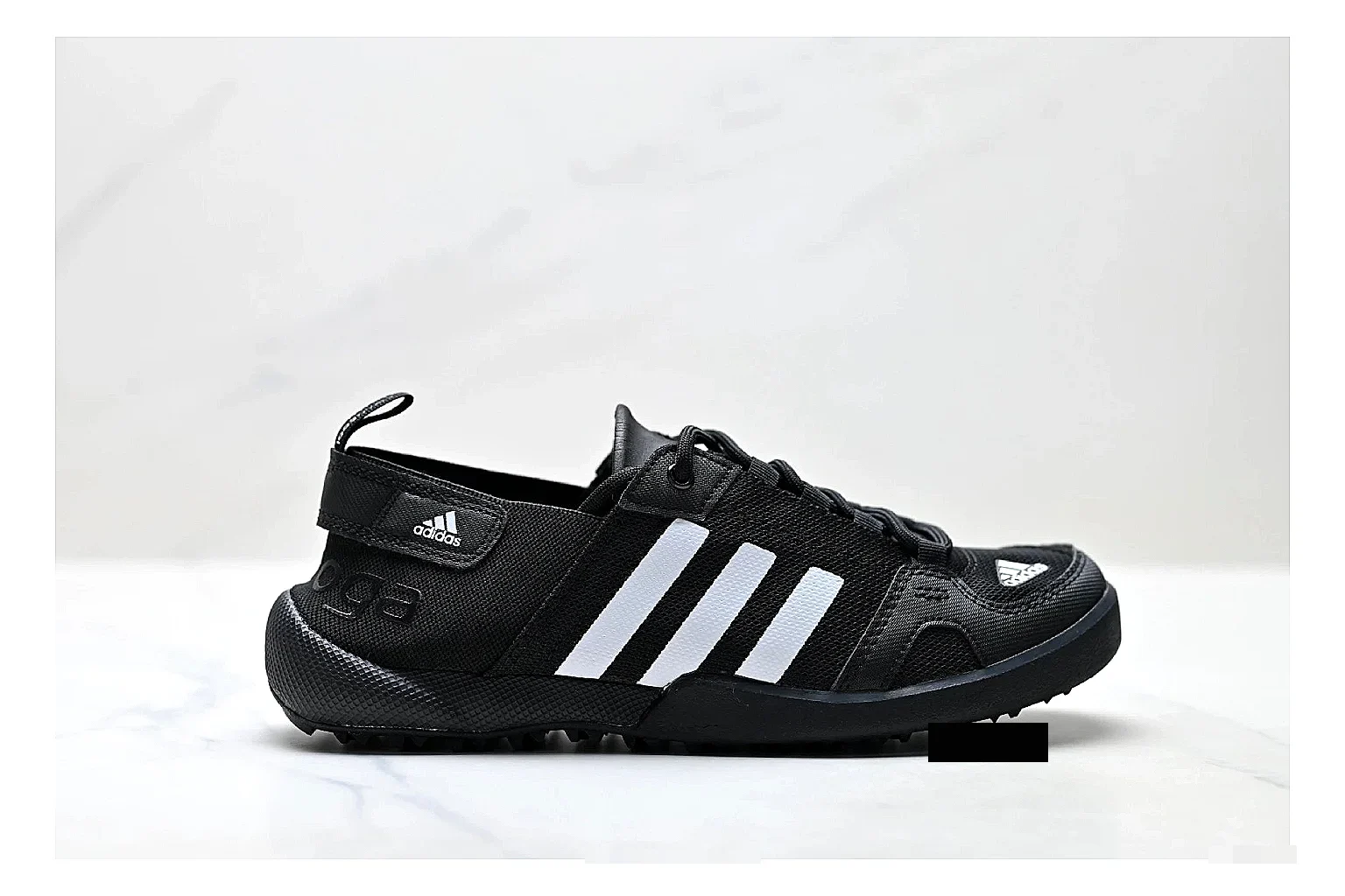 Adidas Terrex Daroga Black White Sneakers spreadsheet record image with black white outdoor trail sneakers with mesh texture, side-profile shape, upper panel lines, and outsole detail