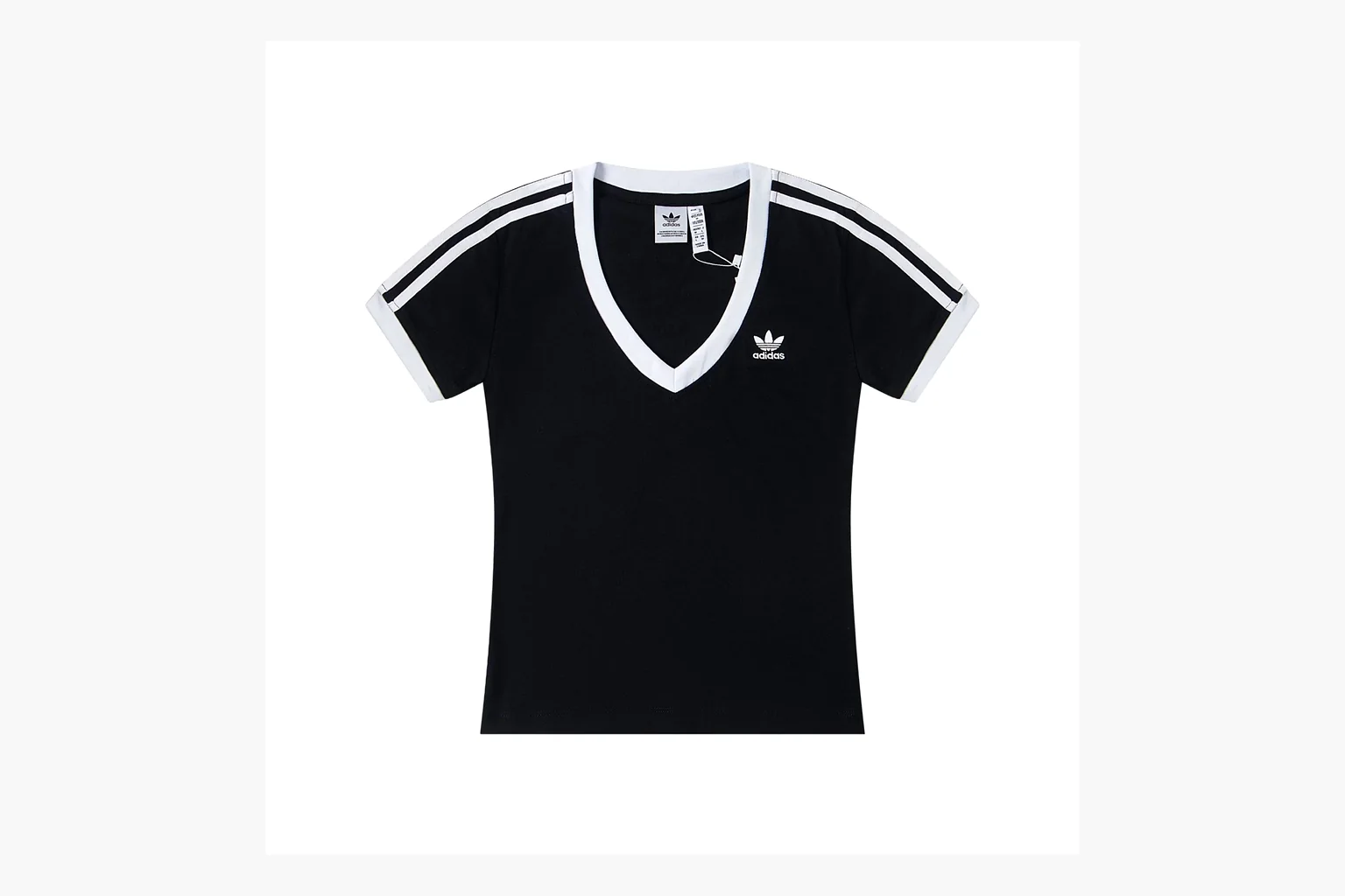 Adidas black V-neck ringer tee spreadsheet record image