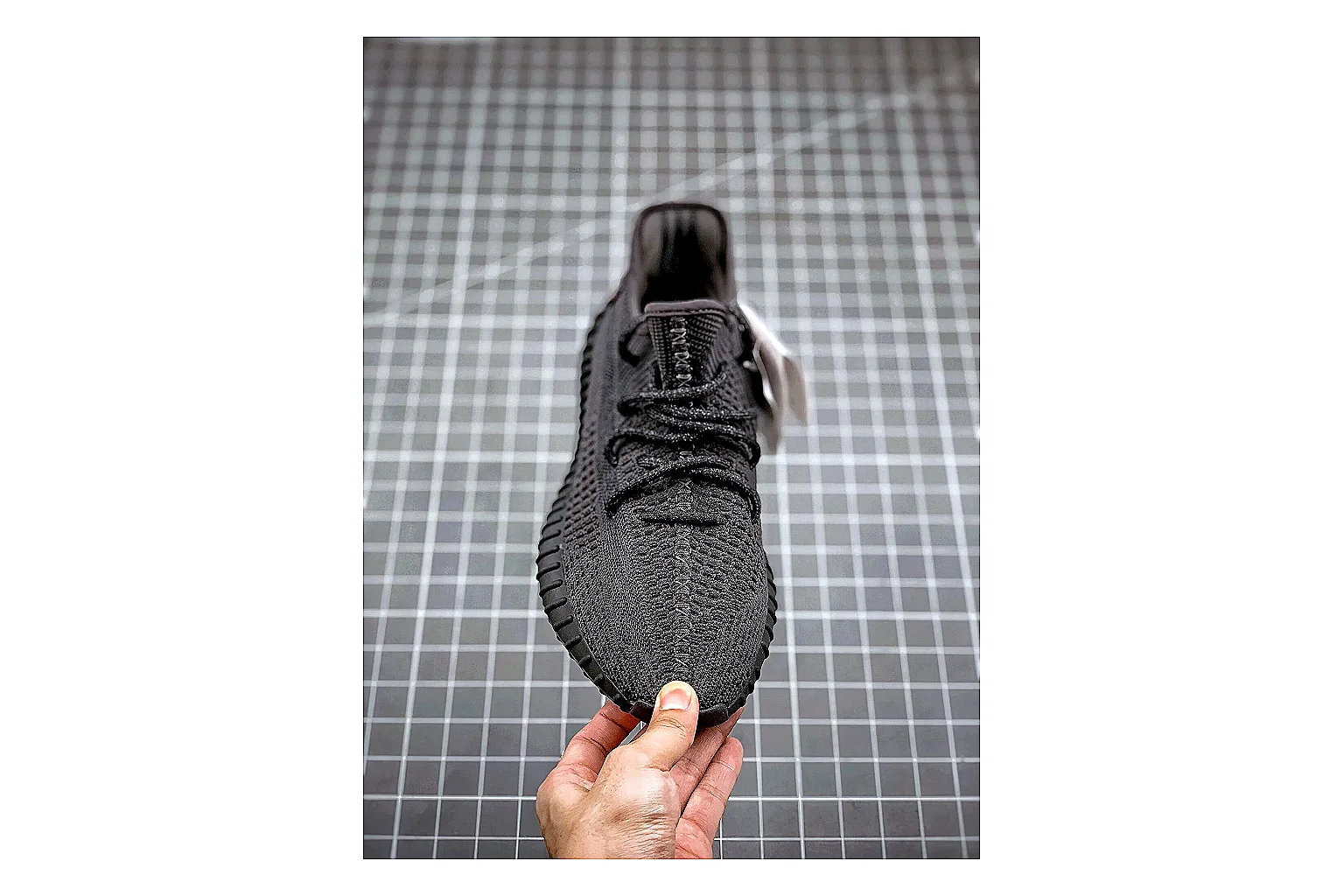 Adidas Yeezy 350 Boost Black Sheetbase record image with black yeezy 350 knit runner with knit upper and knit shape thumbnail 2