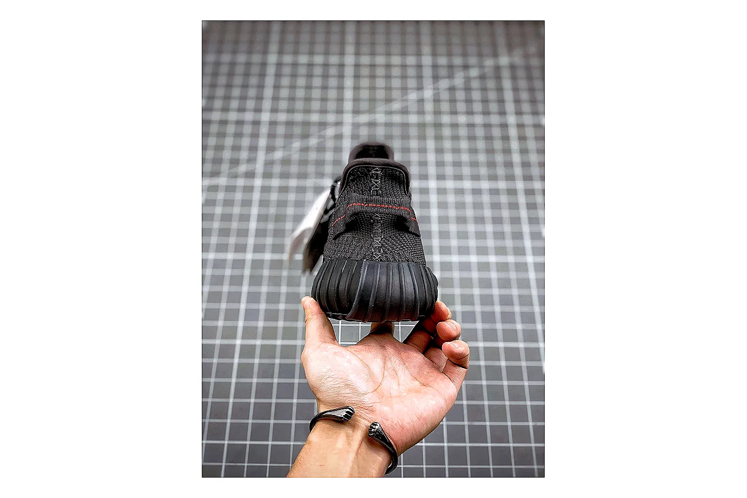 Adidas Yeezy 350 Boost Black Sheetbase record image with black yeezy 350 knit runner with knit upper and knit shape thumbnail 4