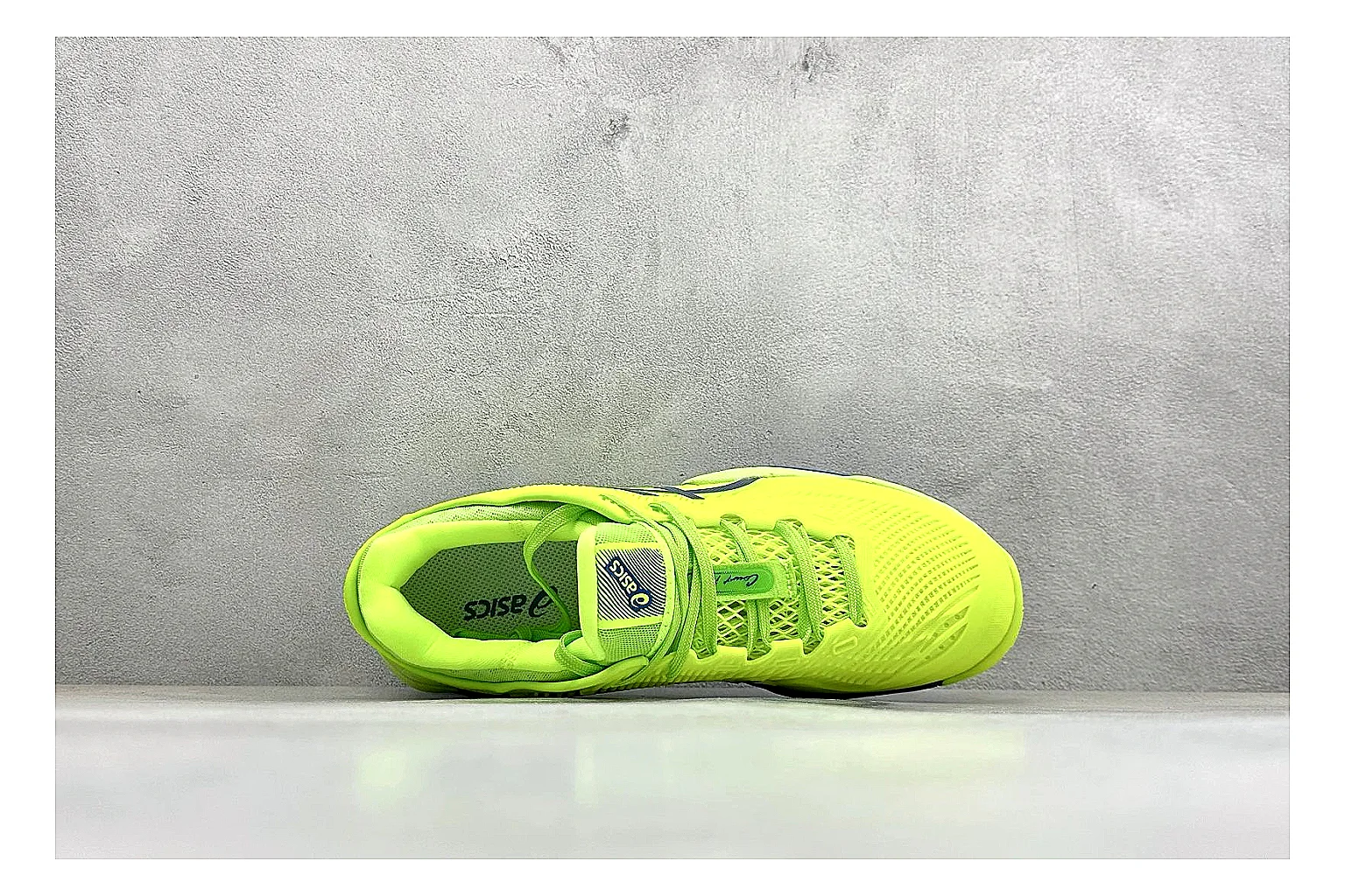 Asics Court FF Volt Blue spreadsheet record photo showing bright volt and blue court upper, supportive sole wall, Asics side lines, and stable tennis profile thumbnail 2