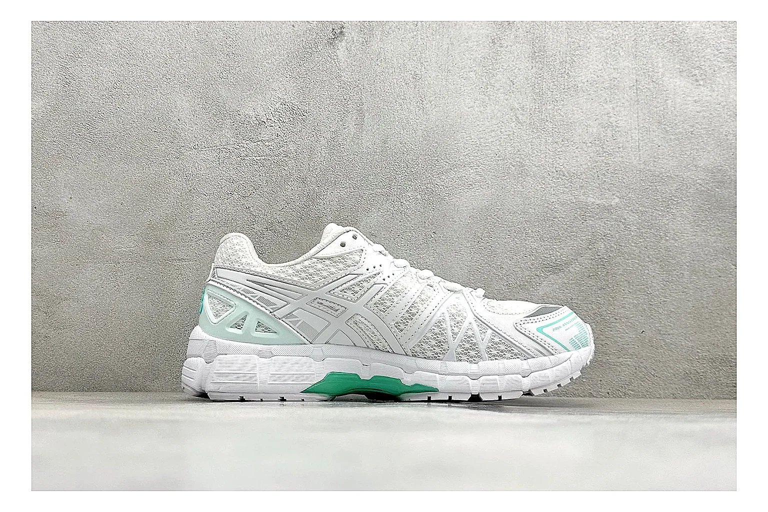 Asics Gel-Kayano White Mint spreadsheet record photo showing white mesh runner upper, mint Asics accents, cushioned Gel-Kayano sole, and technical support shape thumbnail 6