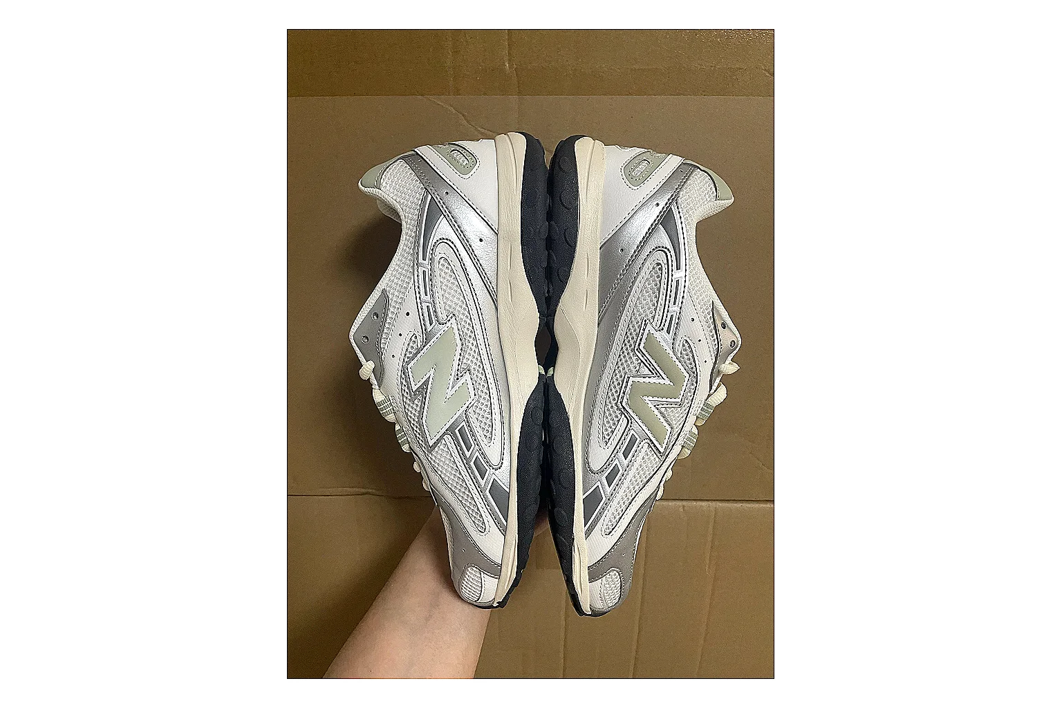 Asics Gel Kayano White Silver spreadsheet record photo showing white mesh-leather runner upper, silver overlays, supportive Kayano shape, and cushioned retro sole thumbnail 3