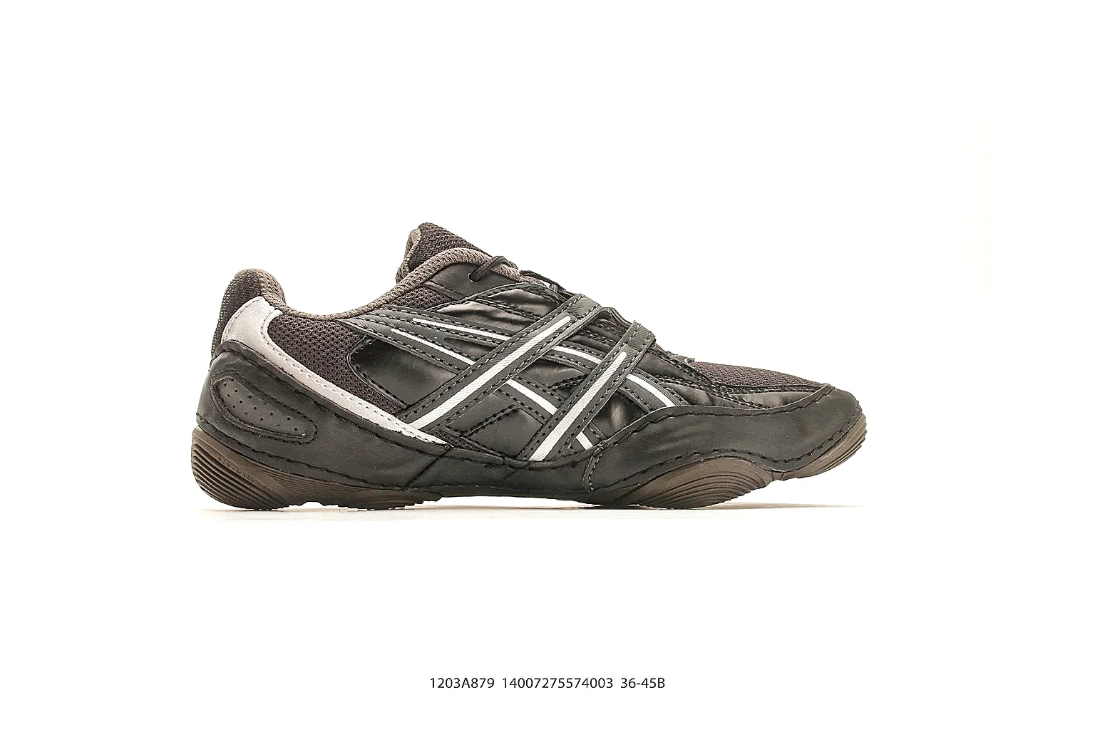 Asics Gel Runner Black Gray spreadsheet record photo showing black gray mesh-leather upper, layered runner panels, Asics side stripes, and cushioned retro sole thumbnail 6
