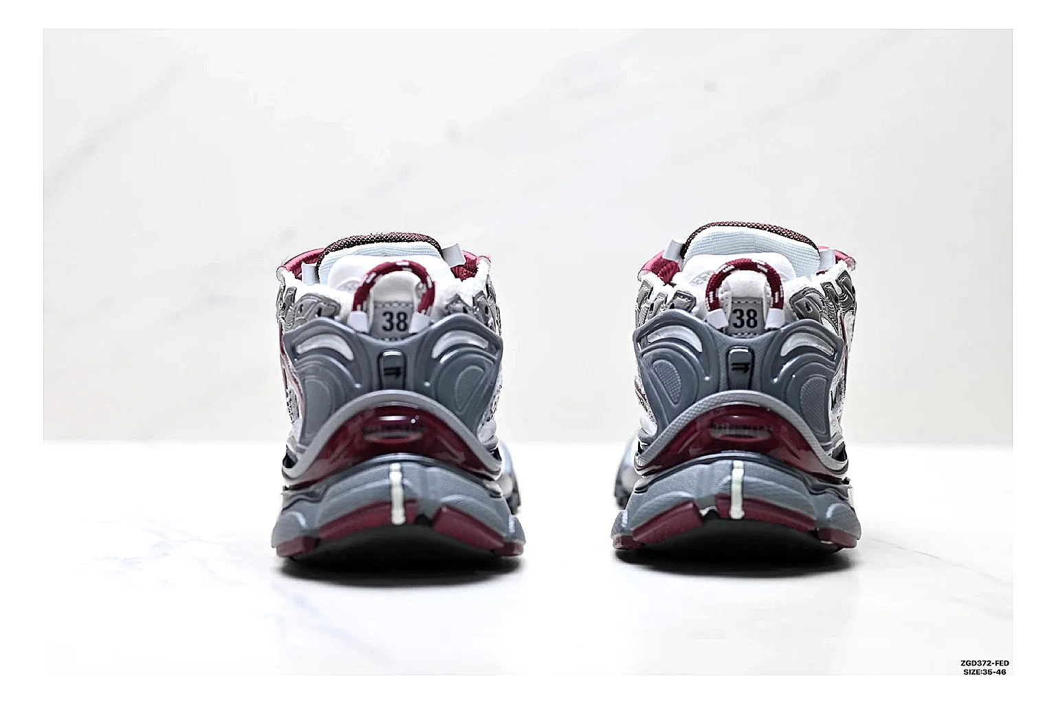 Asics Gel Runner Gray Burgundy spreadsheet record photo showing gray mesh-leather runner upper, burgundy Asics accents, retro runner shape, and cushioned sole thumbnail 3