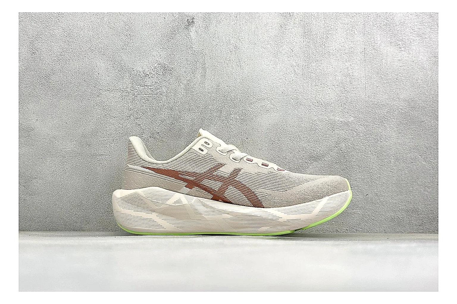 Asics Novablast 6 Cream Green spreadsheet record photo showing cream running mesh, green side accents, tall cushioned sole, and modern training silhouette thumbnail 6