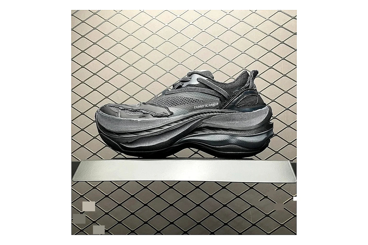 Balenciaga Track Grey Black Runner Sheetbase record image with black grey track chunky runner with mixed upper and chunky shape