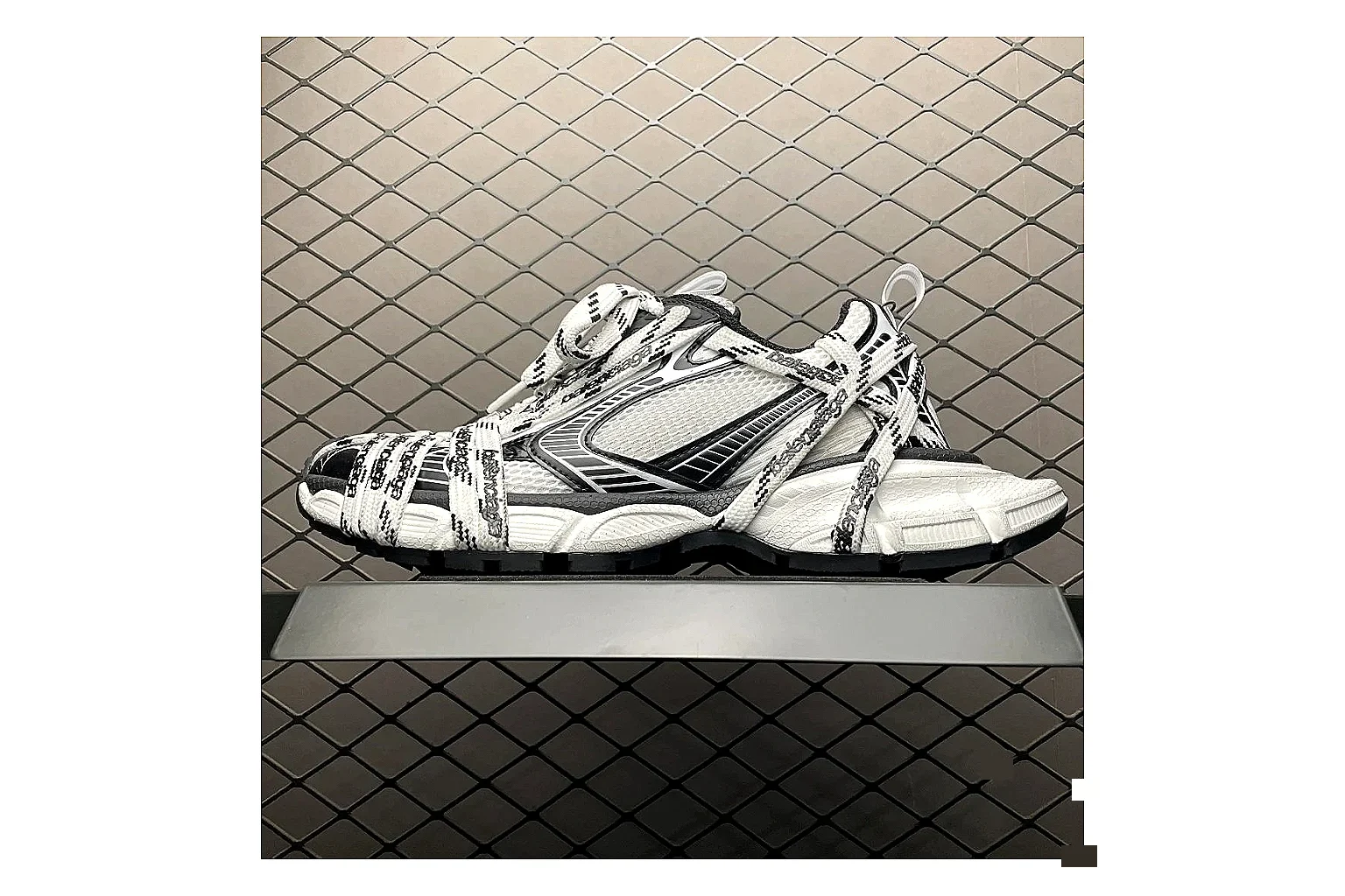 Balenciaga Track White Black Sandal Sheetbase record image with white black track sport sandal with mixed upper and sandal shape