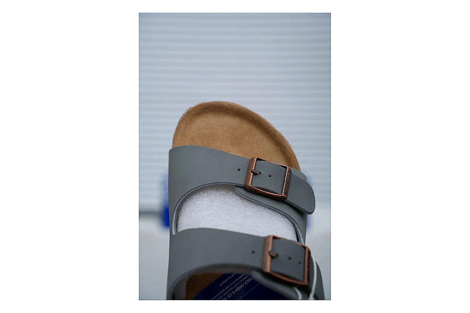 Birkenstock Arizona Charcoal Cork Slide Sheetbase record image with adjustable buckles, molded cork footbed and dark outsole for understated everyday style thumbnail 5