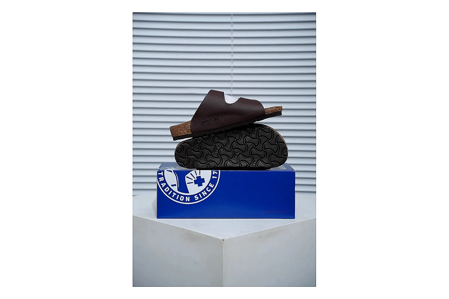Birkenstock Arizona Mocha Cork Slide Sheetbase record image with adjustable buckles, warm brown upper and contoured footbed for relaxed retro styling thumbnail 2