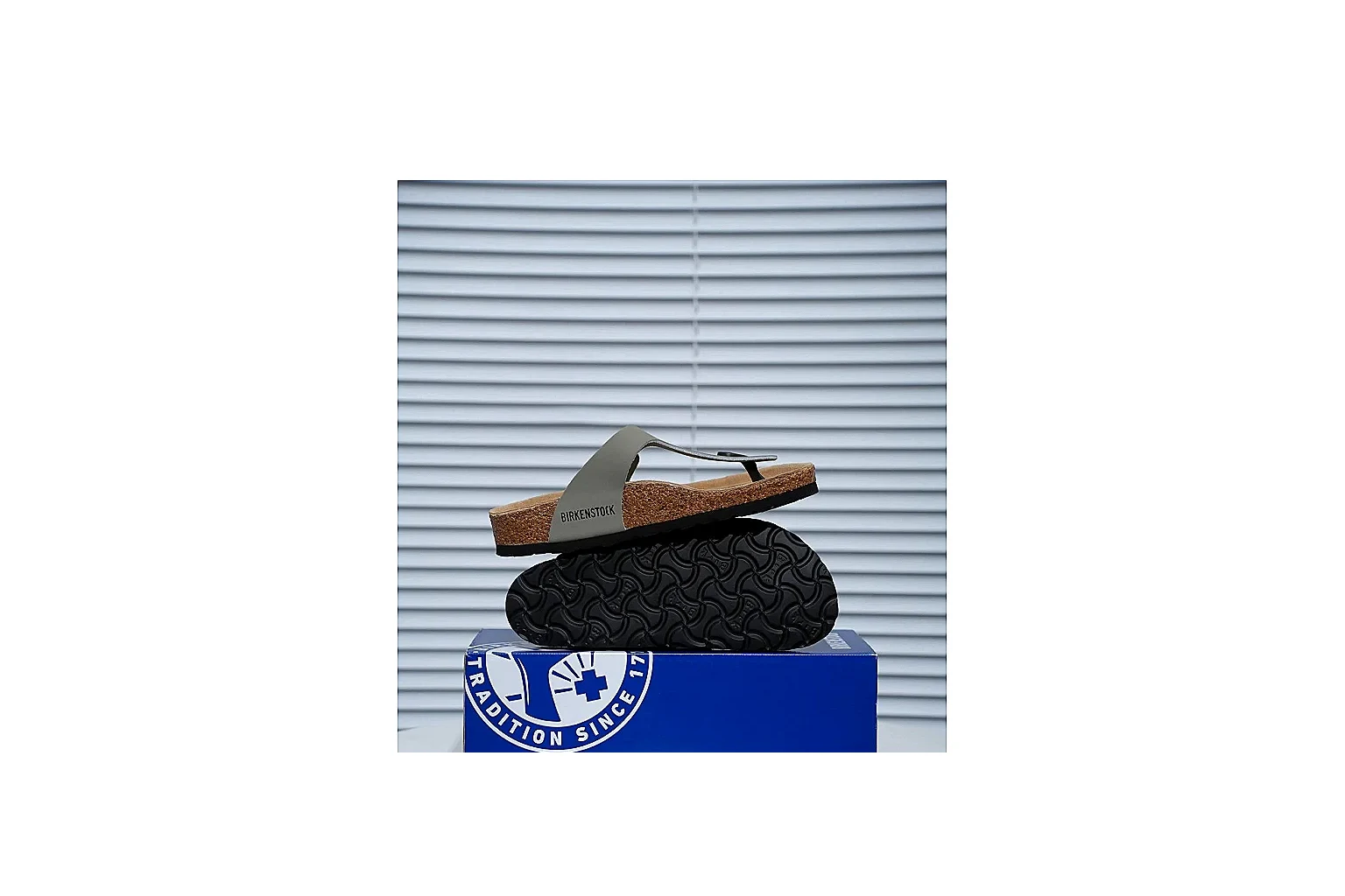 Birkenstock Arizona Olive Cork Slide Sheetbase record image with adjustable buckles, muted upper and contoured footbed for outdoor casual style thumbnail 2