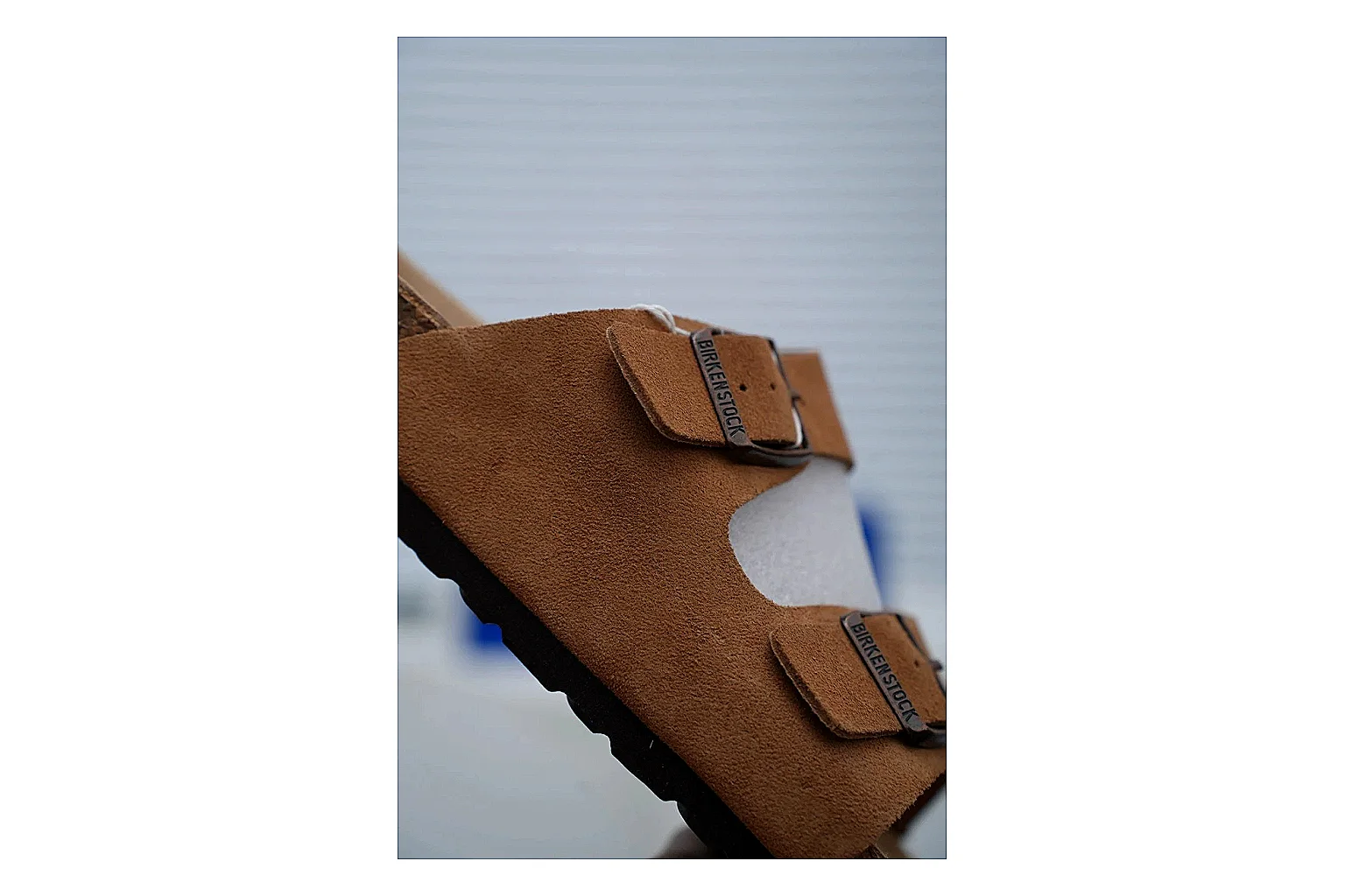 Birkenstock Arizona Tan Cork Slide Sheetbase record image with warm brown upper, adjustable buckles and contoured footbed for easy casual outfits thumbnail 3