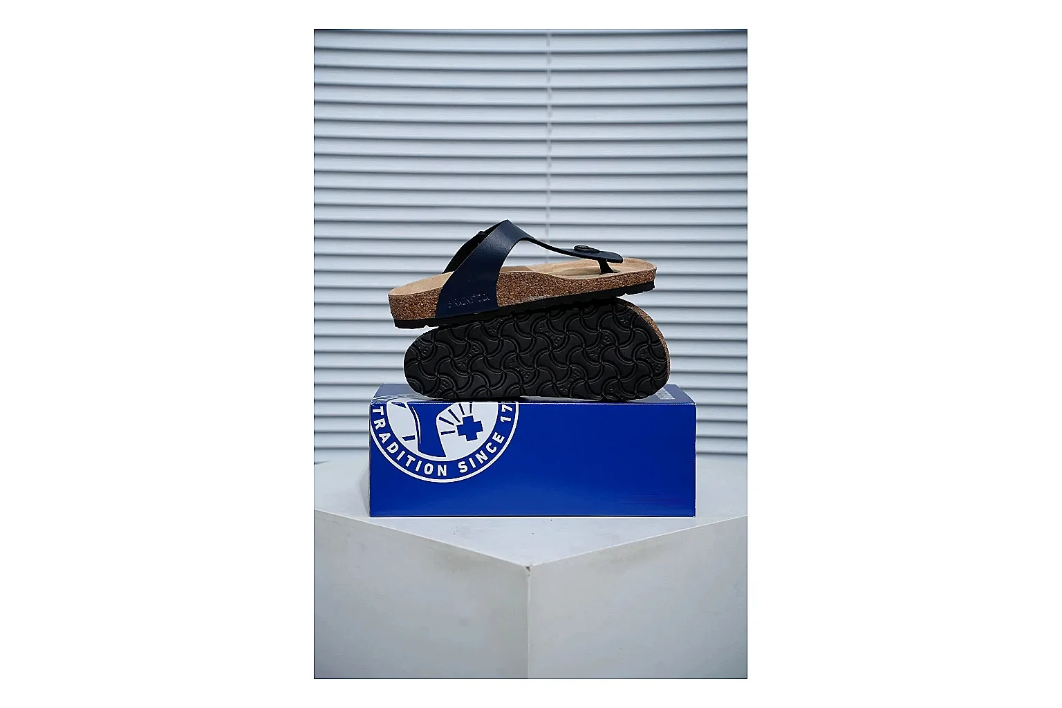 Birkenstock Black Toe Loop Cork Sandal Sheetbase record image with slim straps, adjustable buckle and contoured footbed for light summer wear thumbnail 2