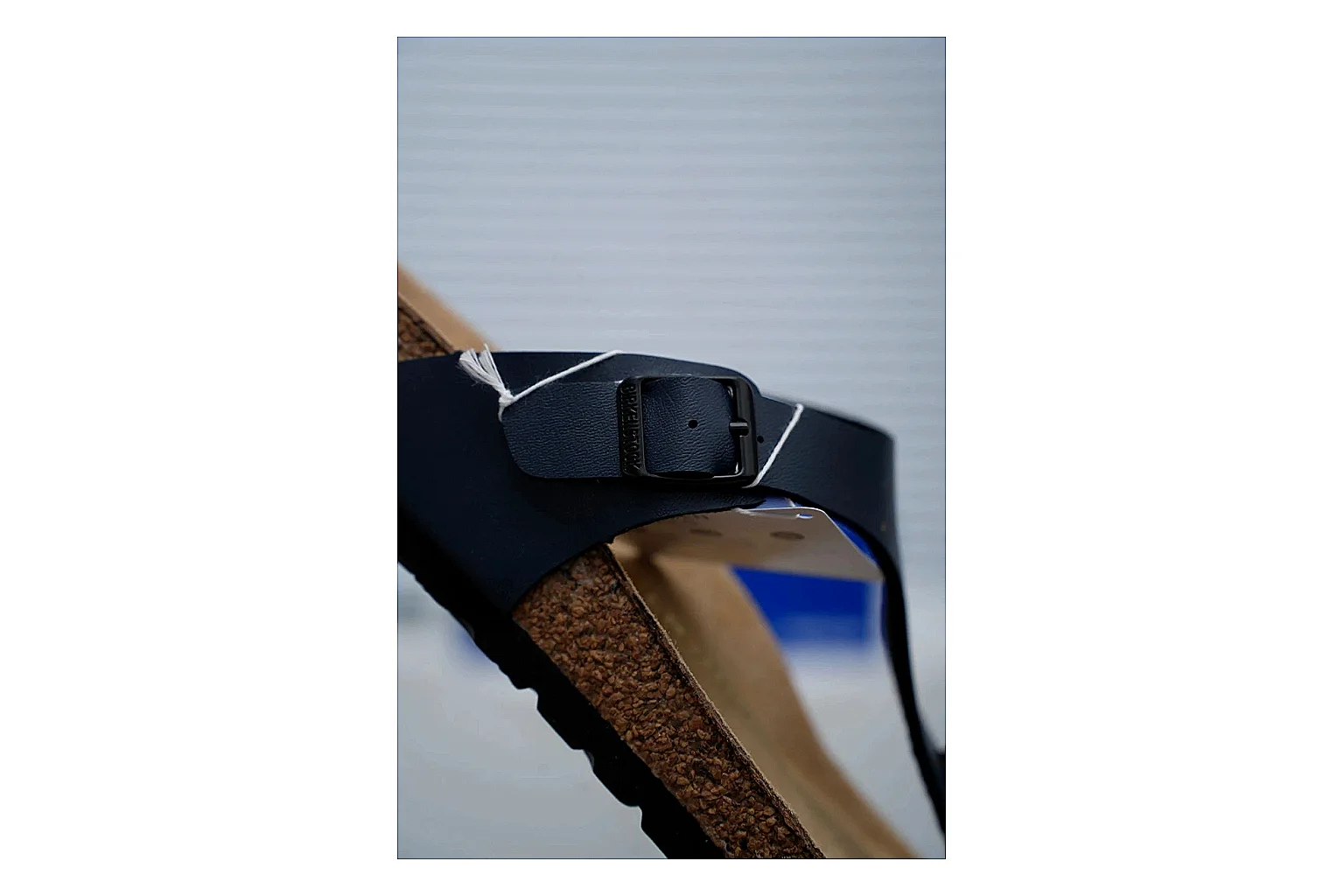 Birkenstock Black Toe Loop Cork Sandal Sheetbase record image with slim straps, adjustable buckle and contoured footbed for light summer wear thumbnail 3