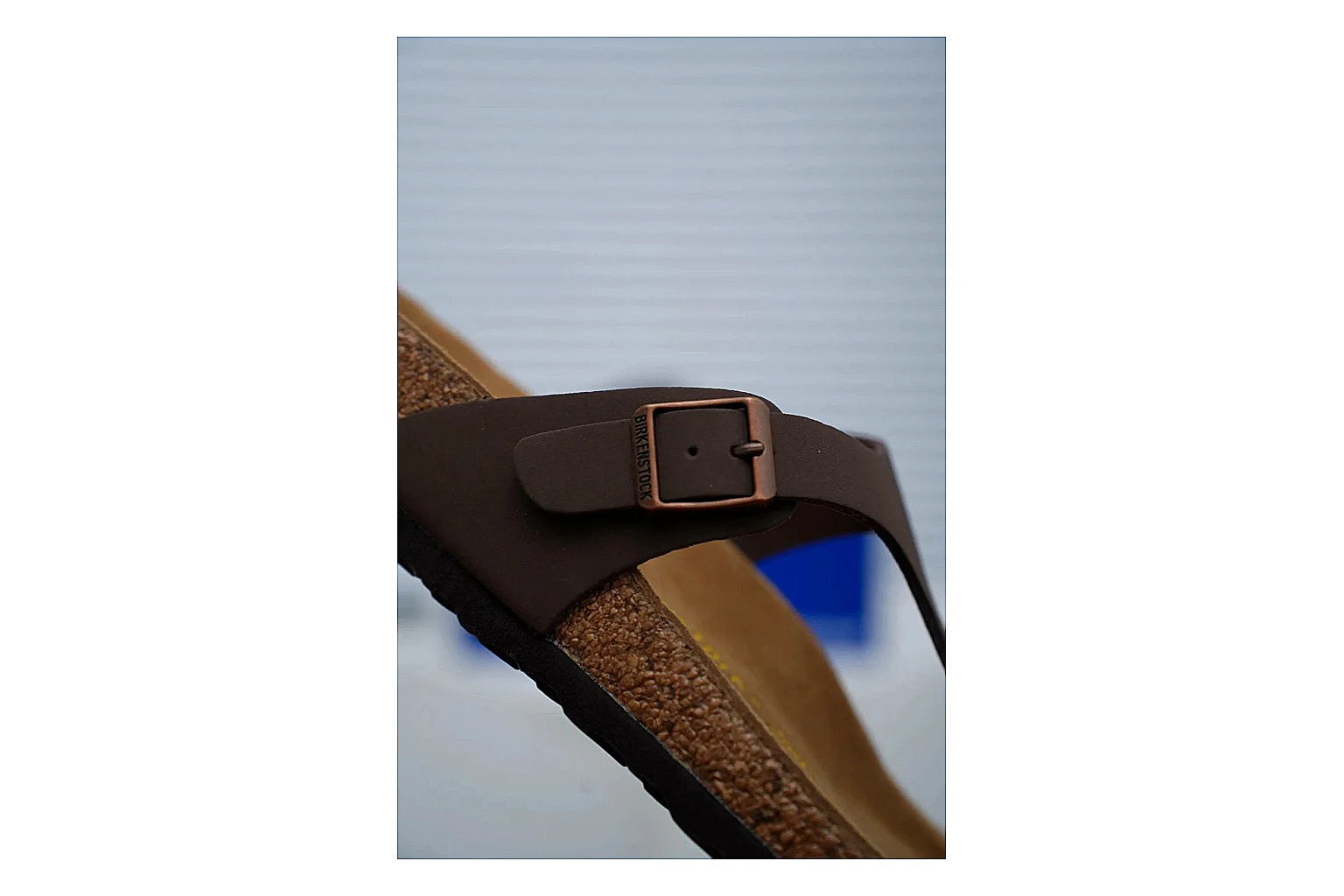Birkenstock Brown Buckle Cork Slide Sheetbase record image with wide strap, large metal buckle and contoured footbed for classic relaxed styling thumbnail 3