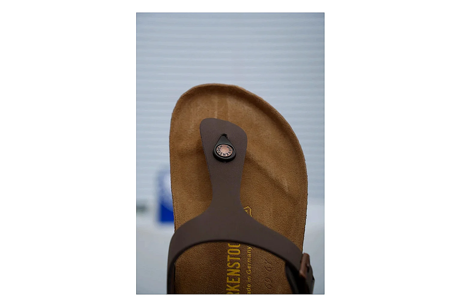 Birkenstock Brown Buckle Cork Slide Sheetbase record image with wide strap, large metal buckle and contoured footbed for classic relaxed styling thumbnail 5