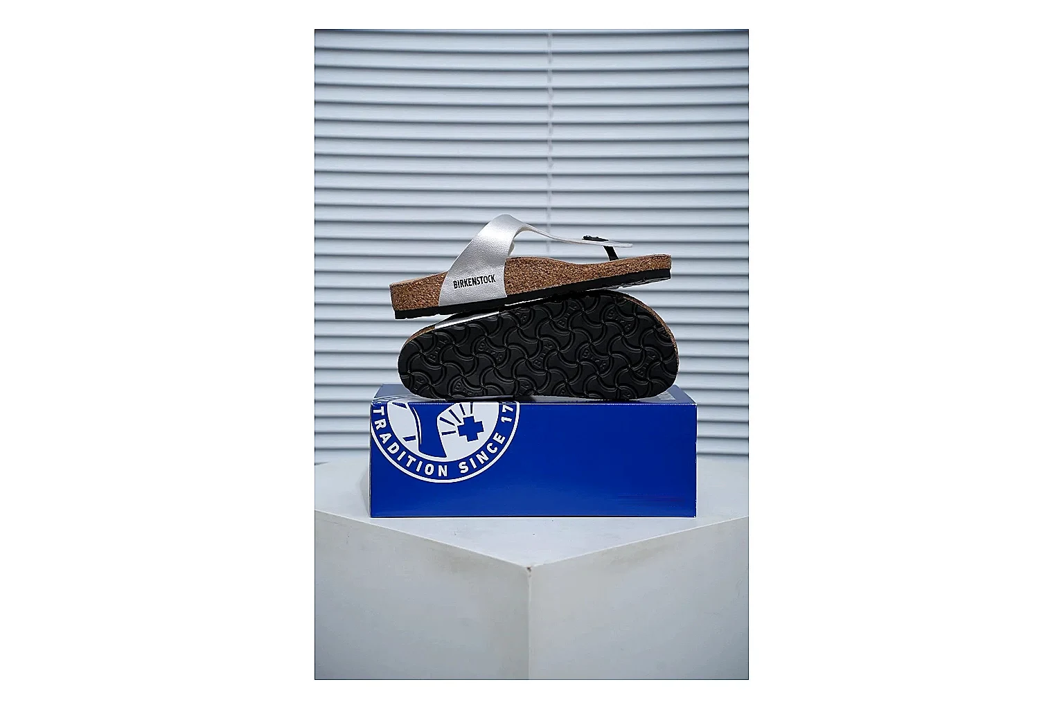 Birkenstock Cream Buckle Cork Slide Sheetbase record image with wide strap, large metal buckle and contoured footbed for simple summer comfort thumbnail 2