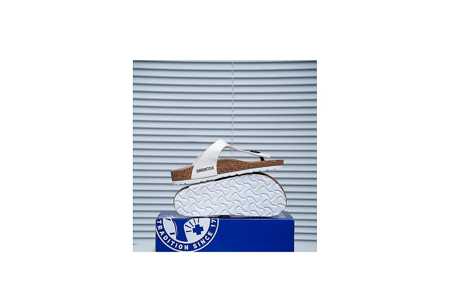 Birkenstock Gizeh White Cork Sandal Sheetbase record image with slim straps, adjustable buckle and contoured footbed for fresh summer casual style thumbnail 2