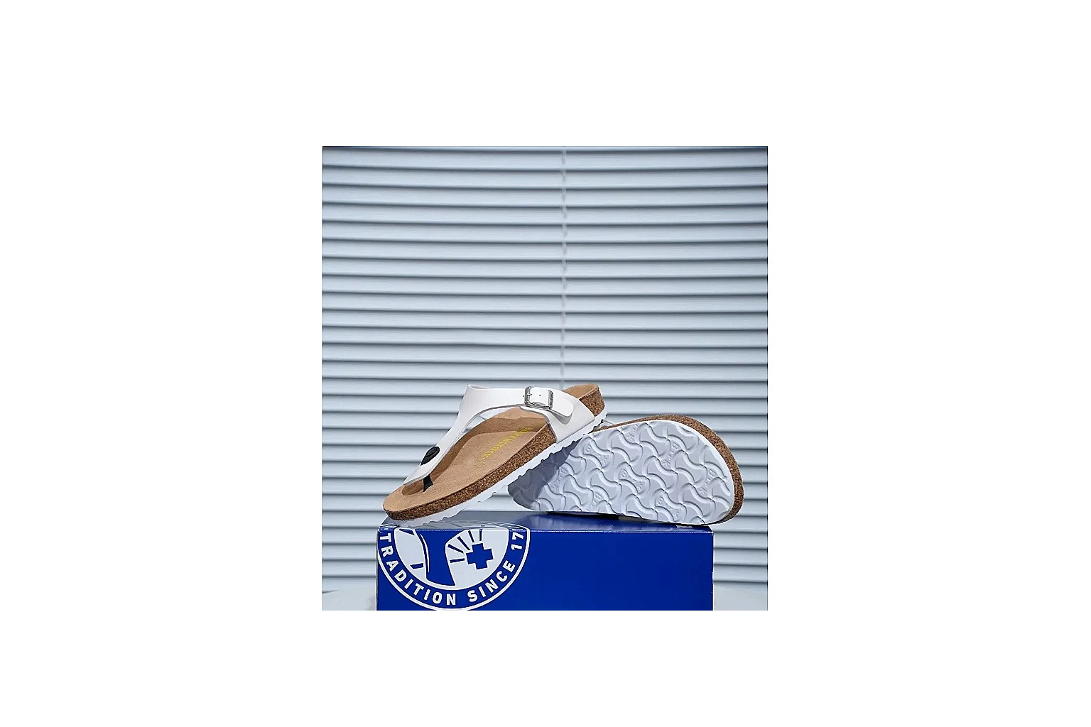 Birkenstock Gizeh White Cork Sandal Sheetbase record image with slim straps, adjustable buckle and contoured footbed for fresh summer casual style thumbnail 6