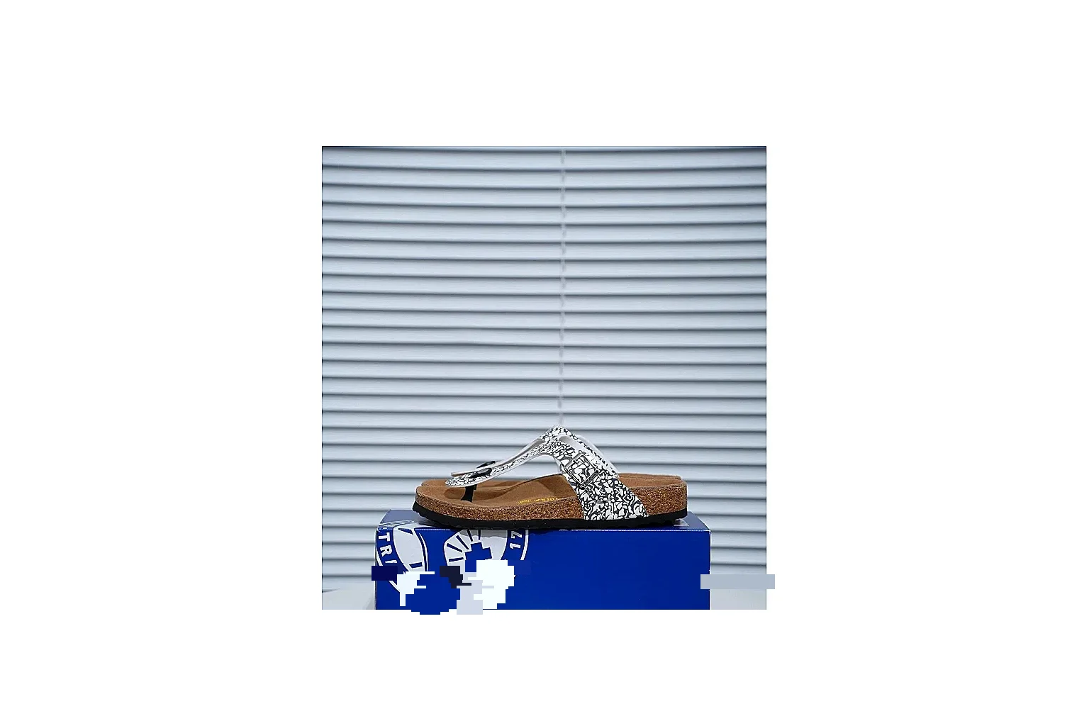 Birkenstock Silver Crystal Cork Slide Sheetbase record image with sparkling straps, adjustable buckles and contoured footbed for casual comfort with shine
