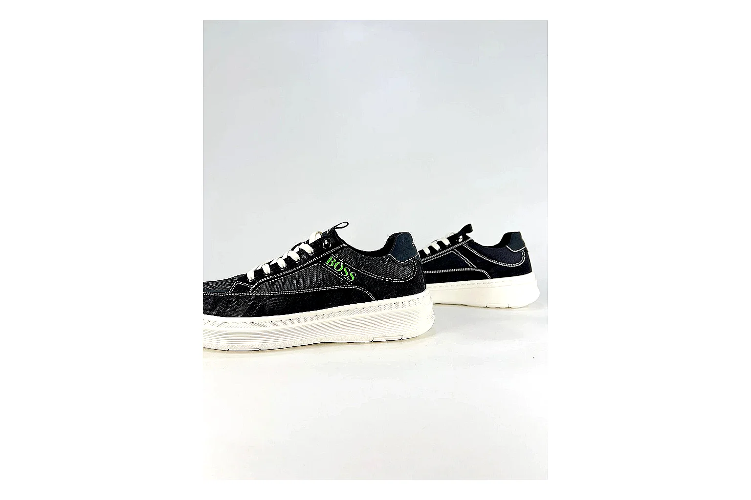 Boss Low Top Black White spreadsheet record photo showing black white leather low-top upper, minimal casual profile, clean panels, and simple rubber sole thumbnail 3