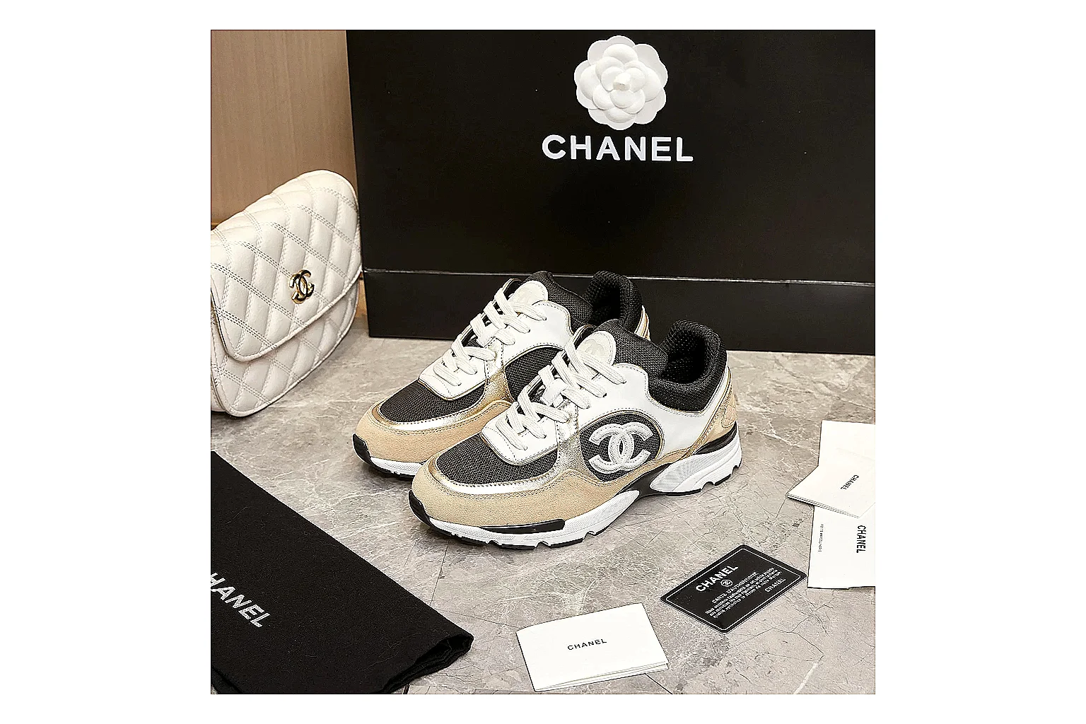 kakosheetbase.com Chanel Beige Black CC Runner 3638 Beige Black runner product image thumbnail 2