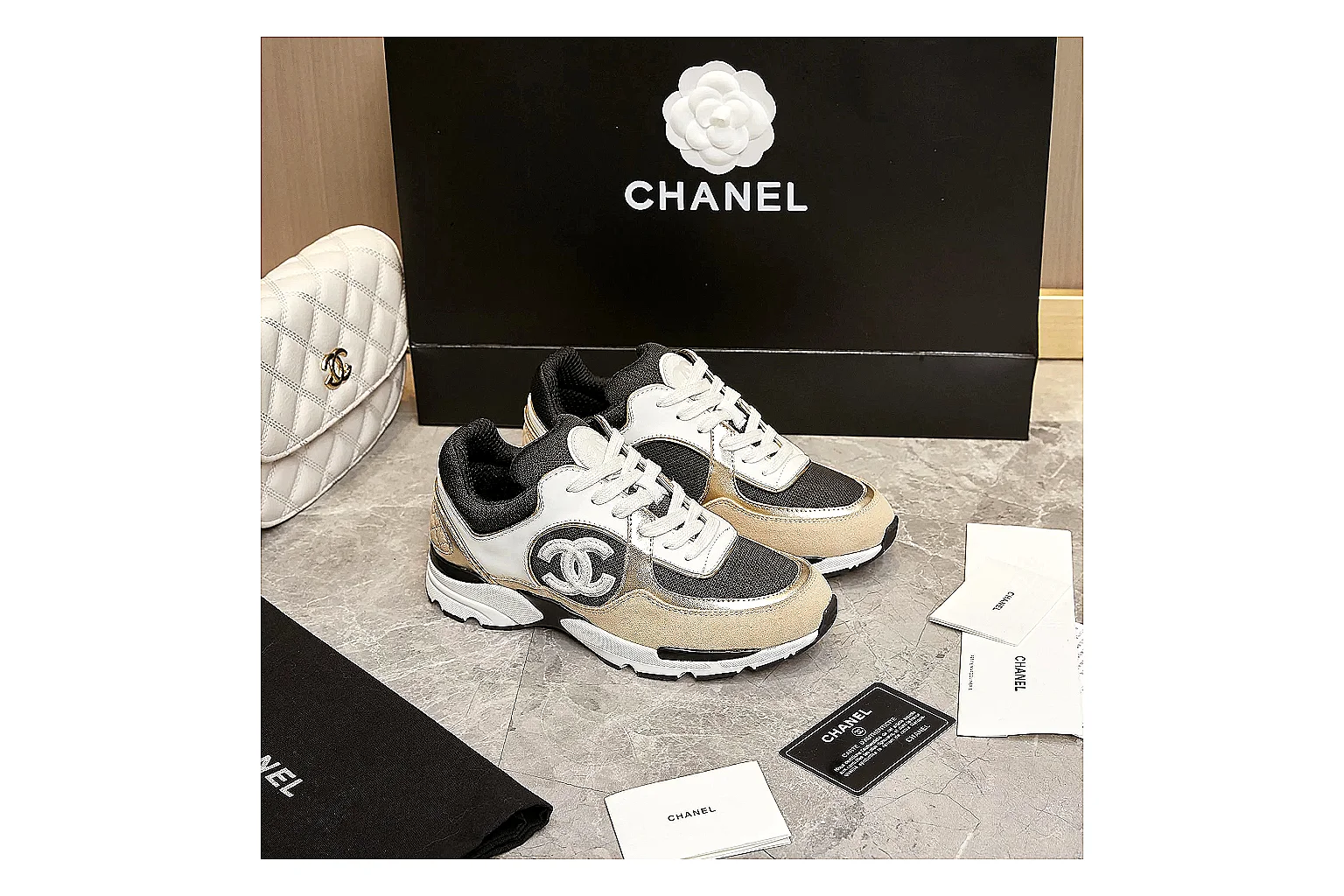 kakosheetbase.com Chanel Beige Black CC Runner 3638 Beige Black runner product image thumbnail 6