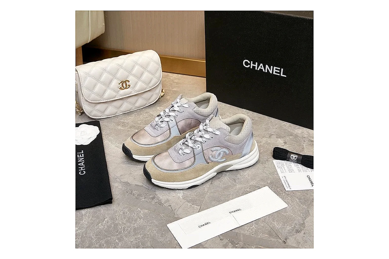Kako Sheetbase record image for Chanel Gray Pink Runner Sneaker thumbnail 3