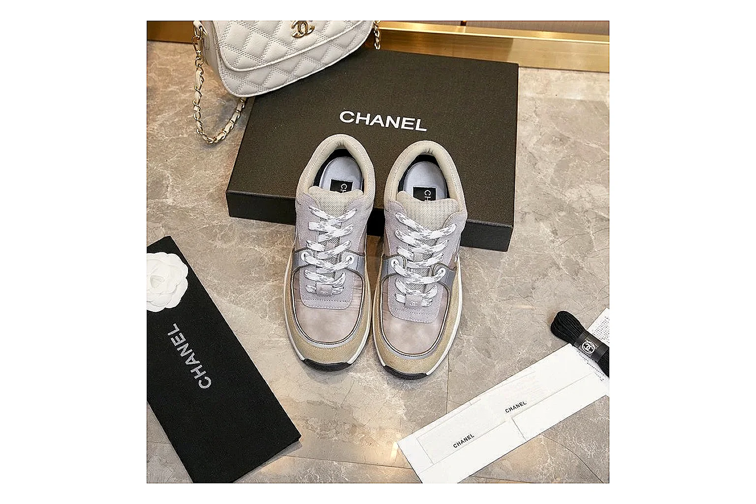 Kako Sheetbase record image for Chanel Gray Pink Runner Sneaker thumbnail 4