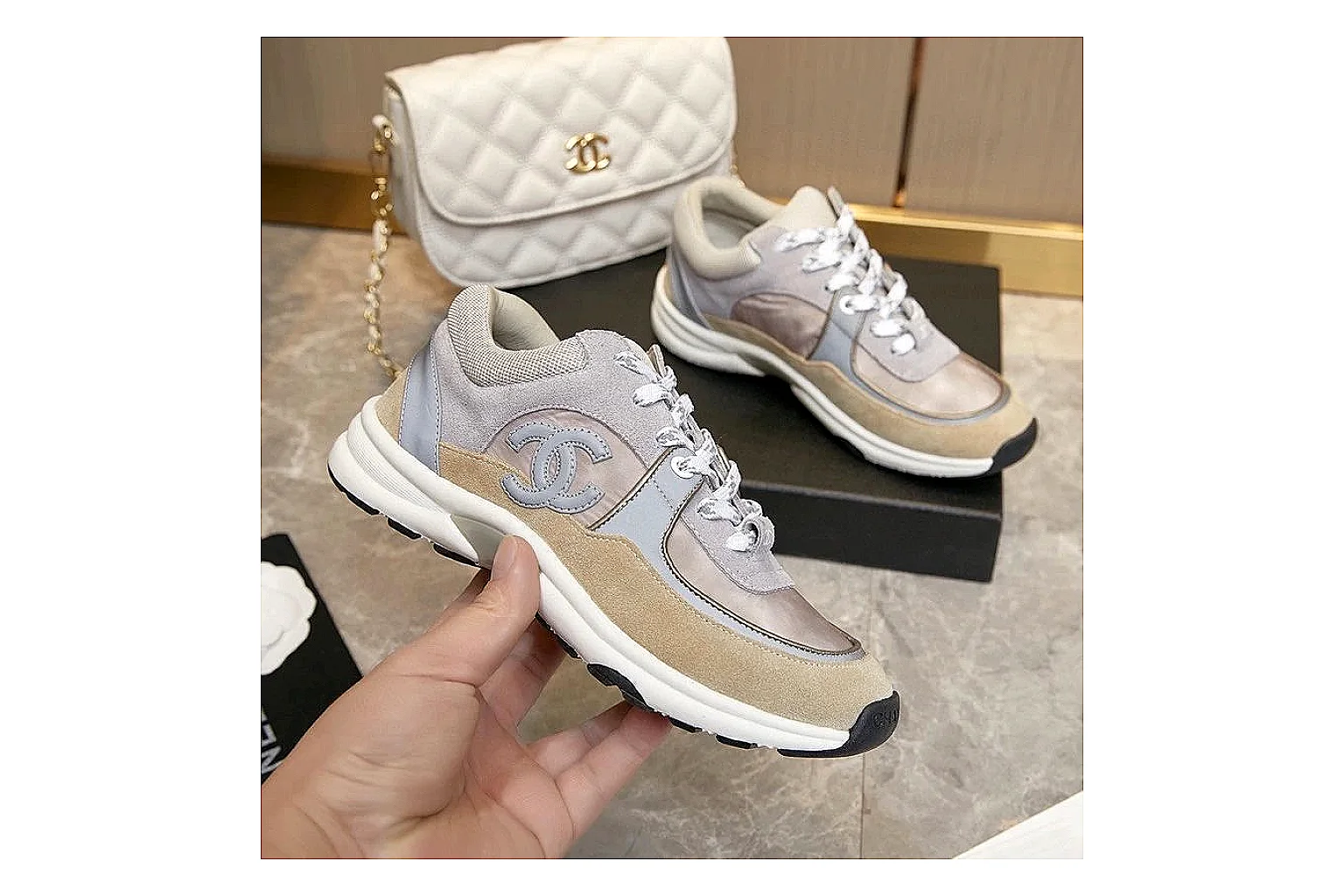 Kako Sheetbase record image for Chanel Gray Pink Runner Sneaker