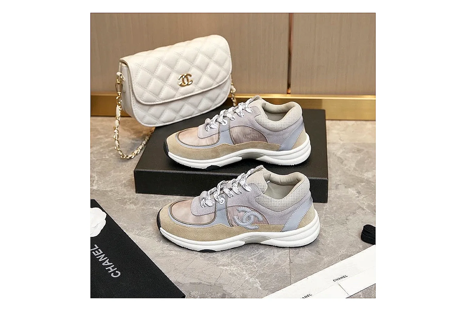 Kako Sheetbase record image for Chanel Gray Pink Runner Sneaker thumbnail 5