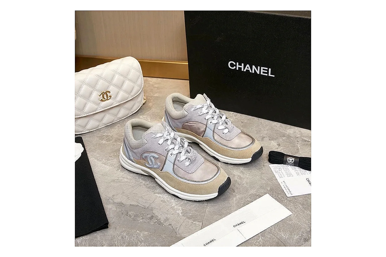 Kako Sheetbase record image for Chanel Gray Pink Runner Sneaker thumbnail 6