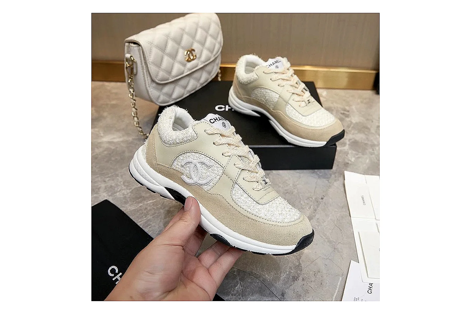 Kako Sheetbase record image for Chanel Gray Pink Runner Sneaker thumbnail 4