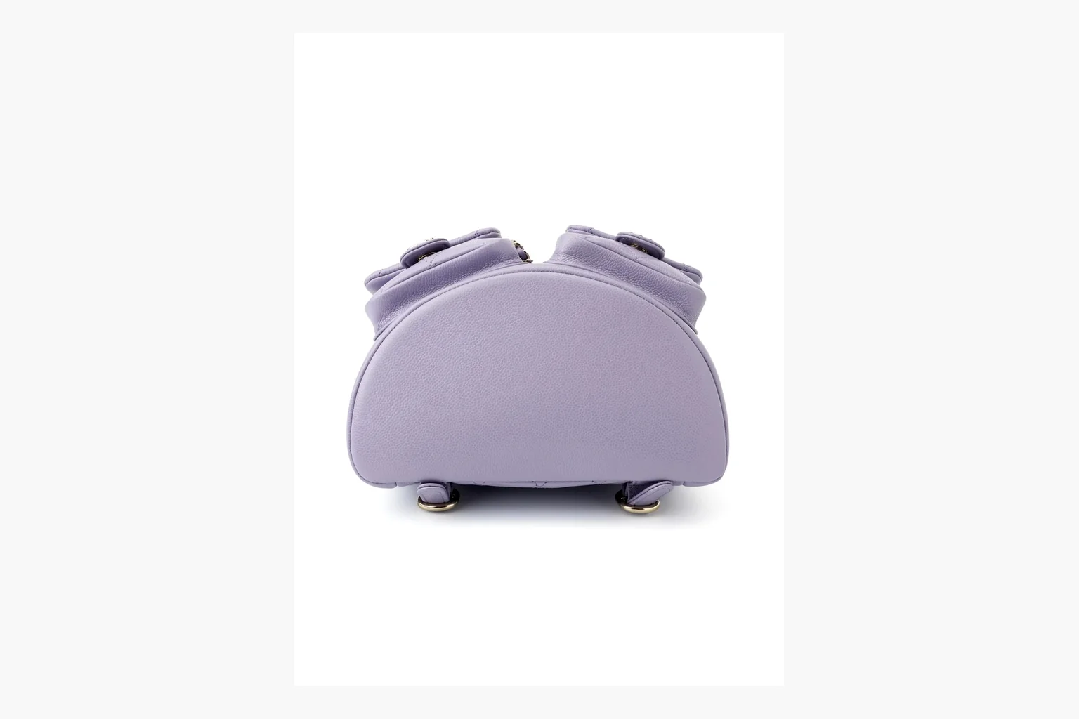 Chanel Lavender Quilted Backpack spreadsheet record photo showing lavender quilted leather backpack body, gold hardware, chain shoulder straps, rounded base, and compact flap structure thumbnail 5